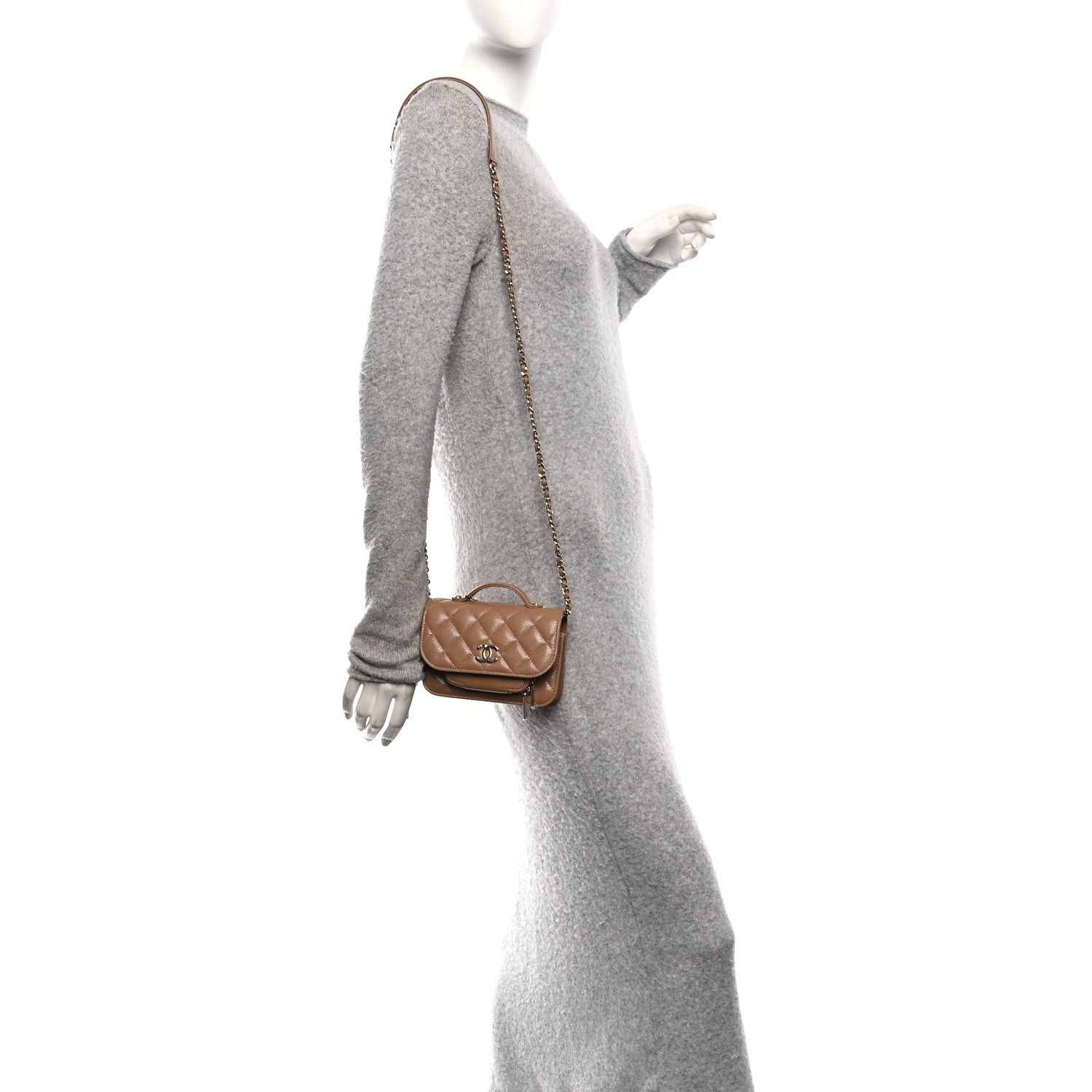 Chanel Caviar Quilted Business Affinity Clutch With Chain Flap Camel 2 of 11