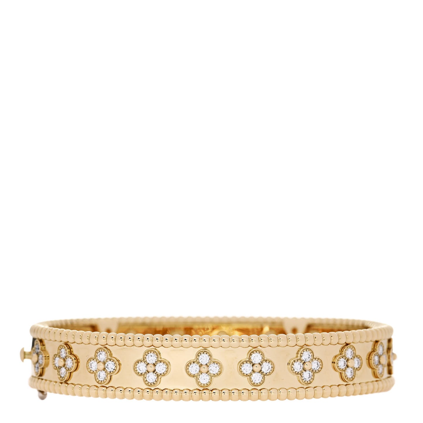 18K Yellow Gold Diamond Perlee Clovers Bangle Bracelet M