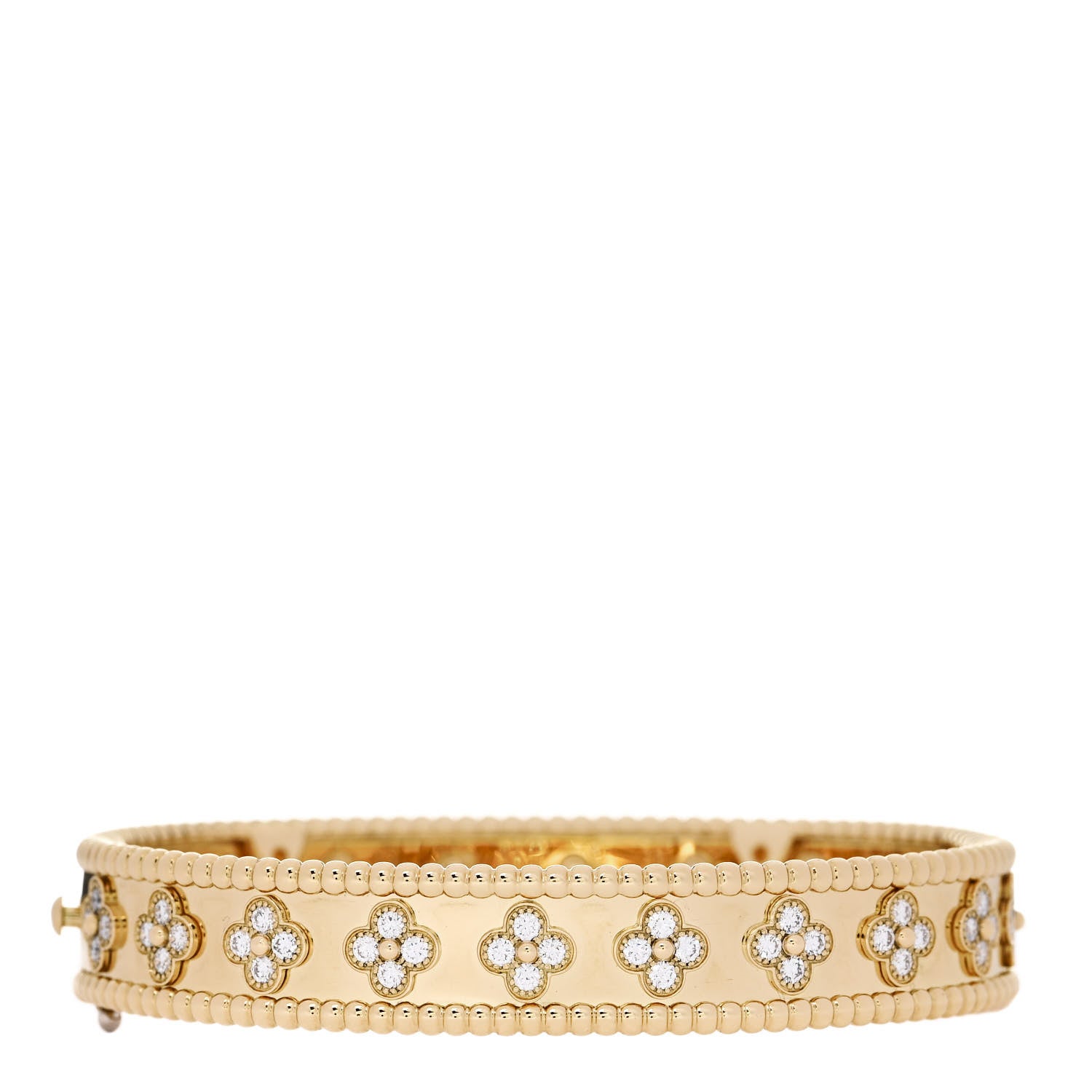 Van Cleef & Arpels 18K Yellow Gold Diamond Perlee Clovers Bangle Bracelet M 1 of 4