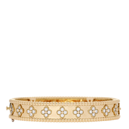 Van Cleef & Arpels 18K Yellow Gold Diamond Perlee Clovers Bangle Bracelet M 1 of 4