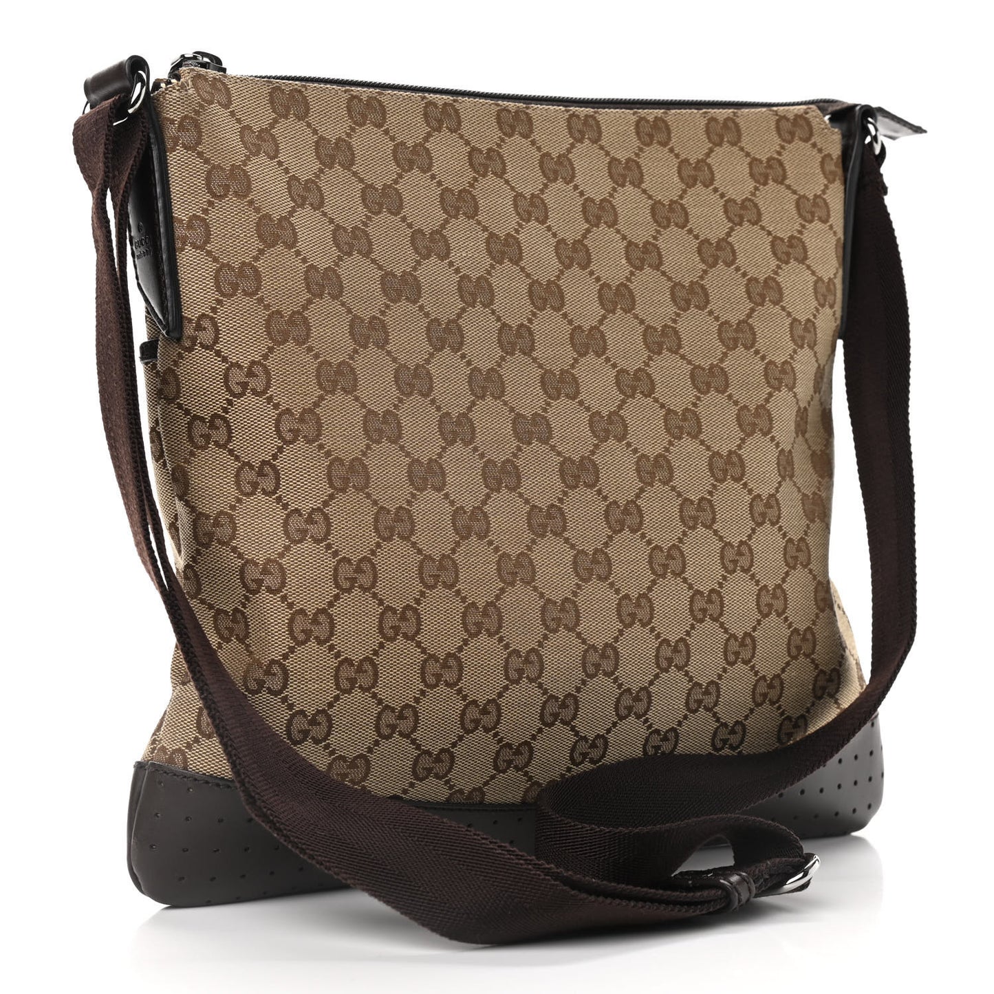 Monogram Calfskin Perforated Medium Flat Messenger Bag Dark Brown