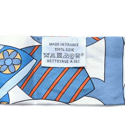 Hermes Silk Les Murmures De La Foret Twilly Bleu Jean Orange 3 of 4