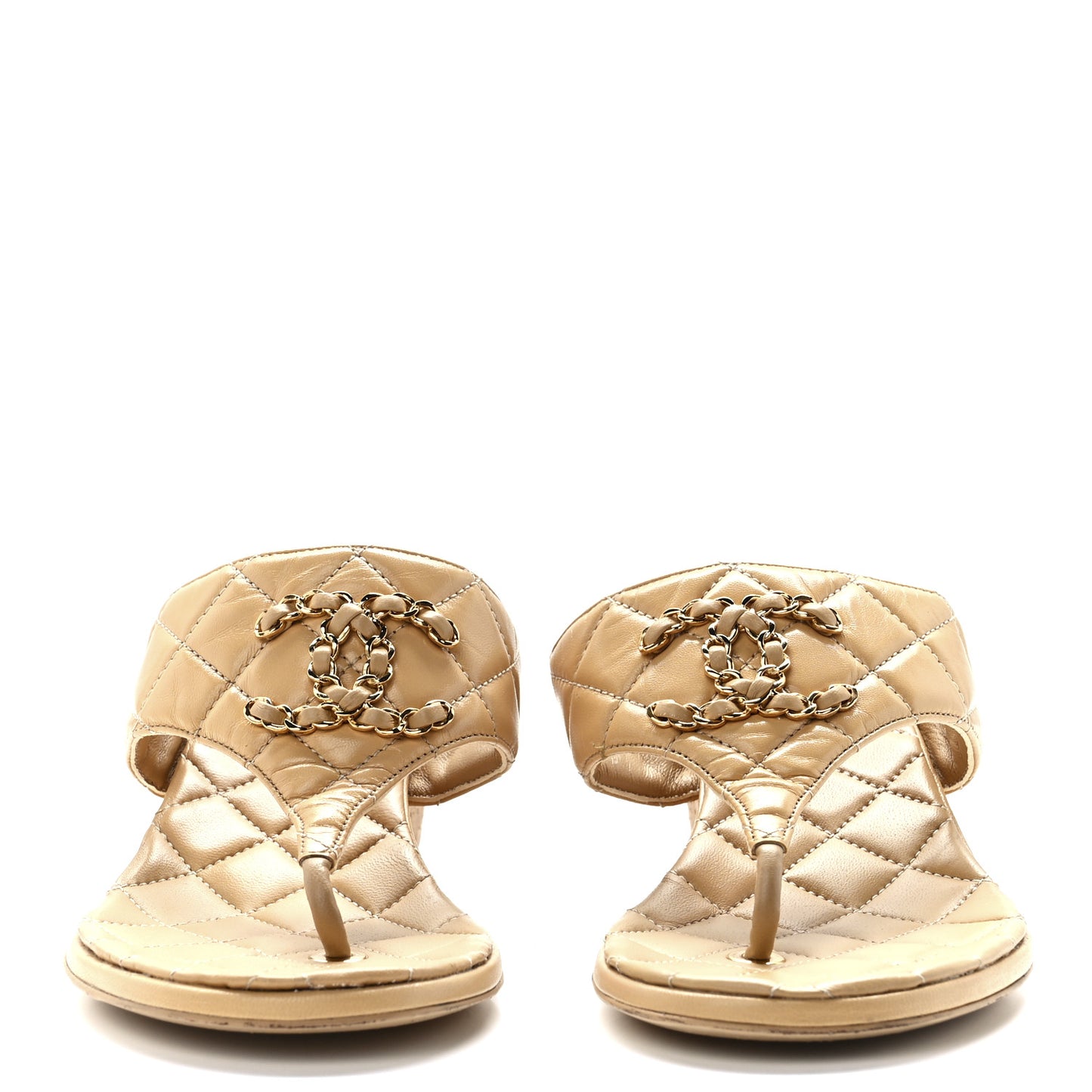 Shiny Goatskin Cork CC Wedge Sandals 36 Beige