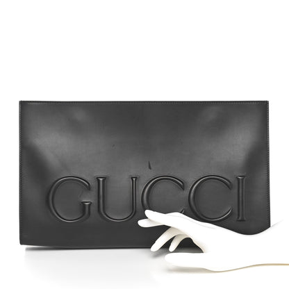 Gucci Calfskin Embossed XL Clutch Black 2 of 11
