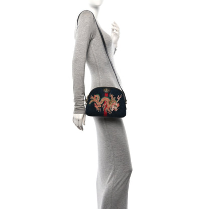 Gucci Suede Patent Dragon Embroidered Small Ophidia Dome Shoulder Bag Blue Multicolor 2 of 10
