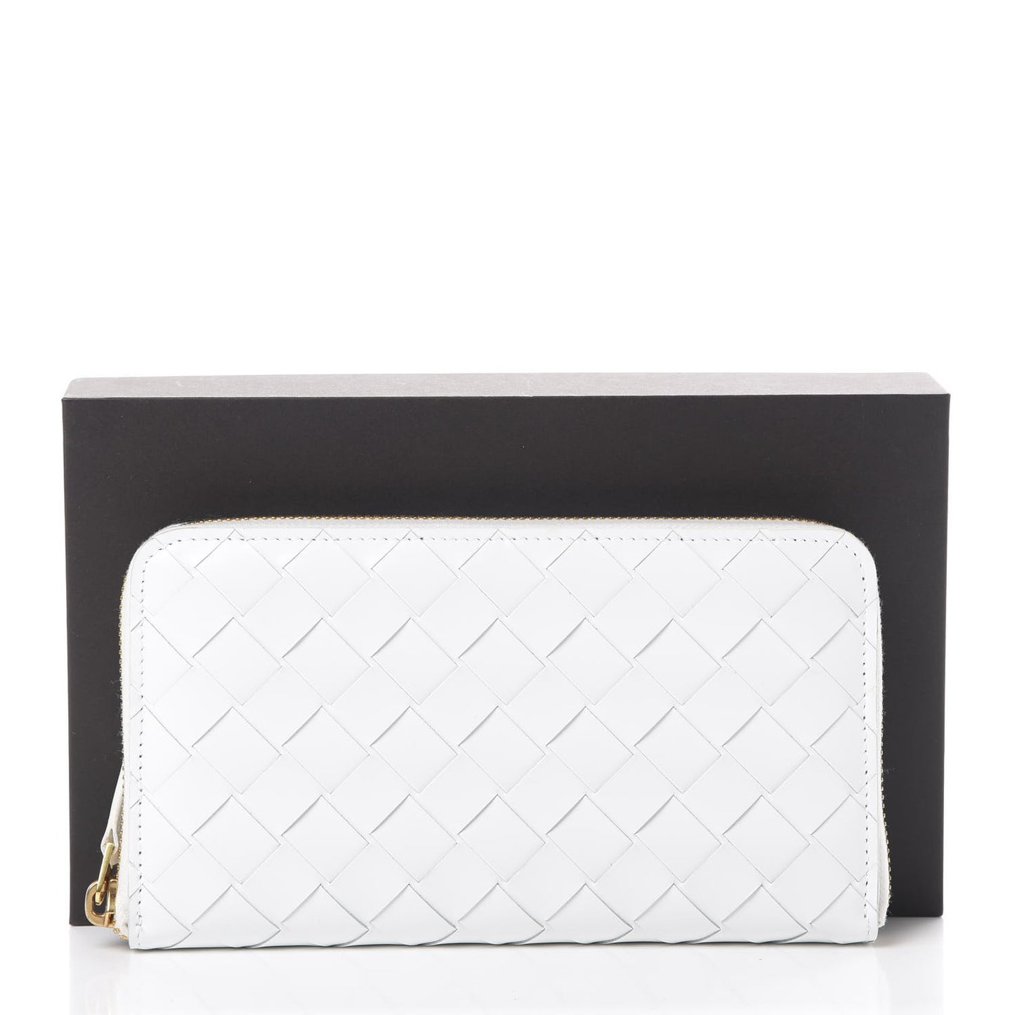 Calfskin Intrecciato Zip Around Wallet White
