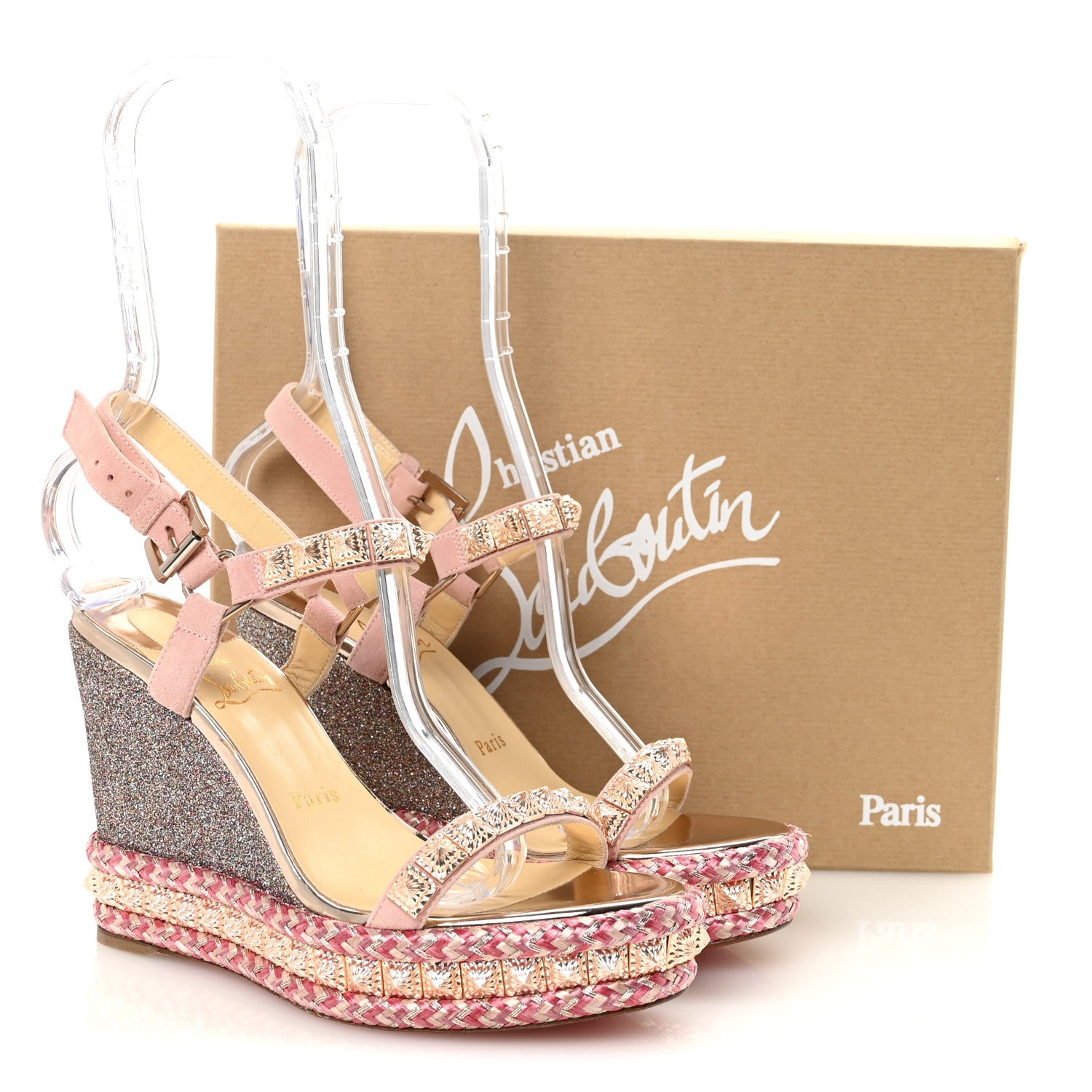 Christian Louboutin Suede Specchio Glitter Studded Pyradiams 110 Platform Sandals 37 Crepon 9 of 9