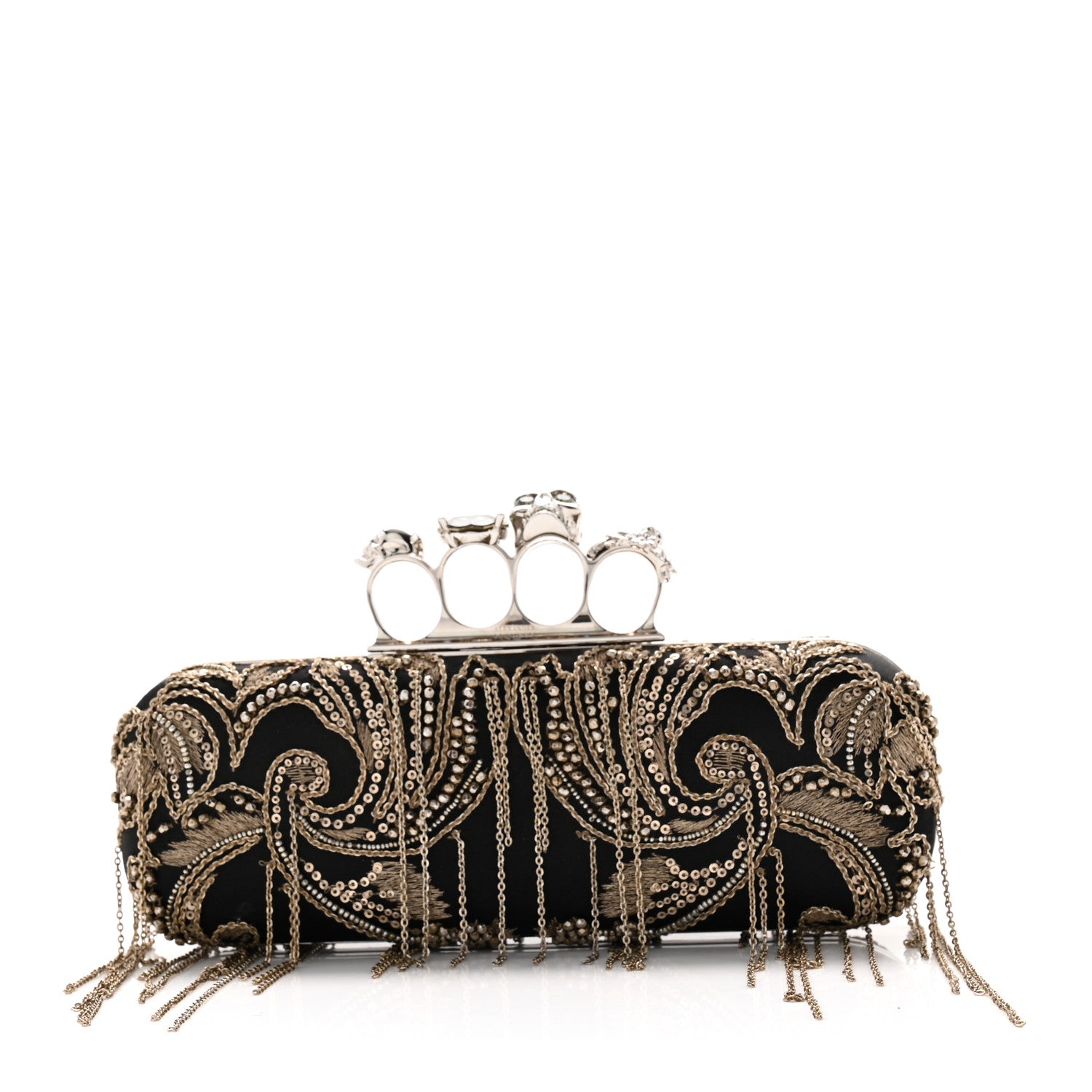 Alexander McQueen Silk Chain Skull Knuckle Box Clutch Black 1 of 12