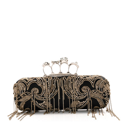 Alexander McQueen Silk Chain Skull Knuckle Box Clutch Black 1 of 12