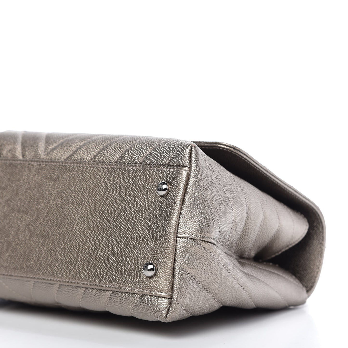 Metallic Caviar Chevron Quilted Small Coco Handle Flap Light Gold