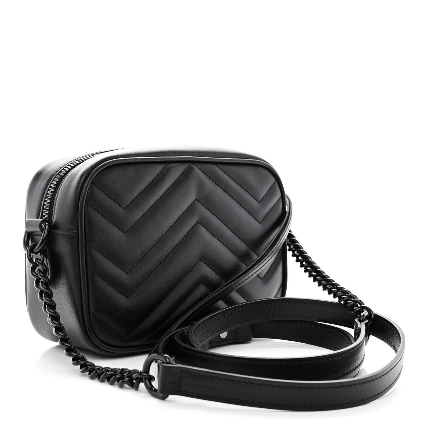 Calfskin Matelasse Monochrome Mini GG Marmont Chain Shoulder Bag Black