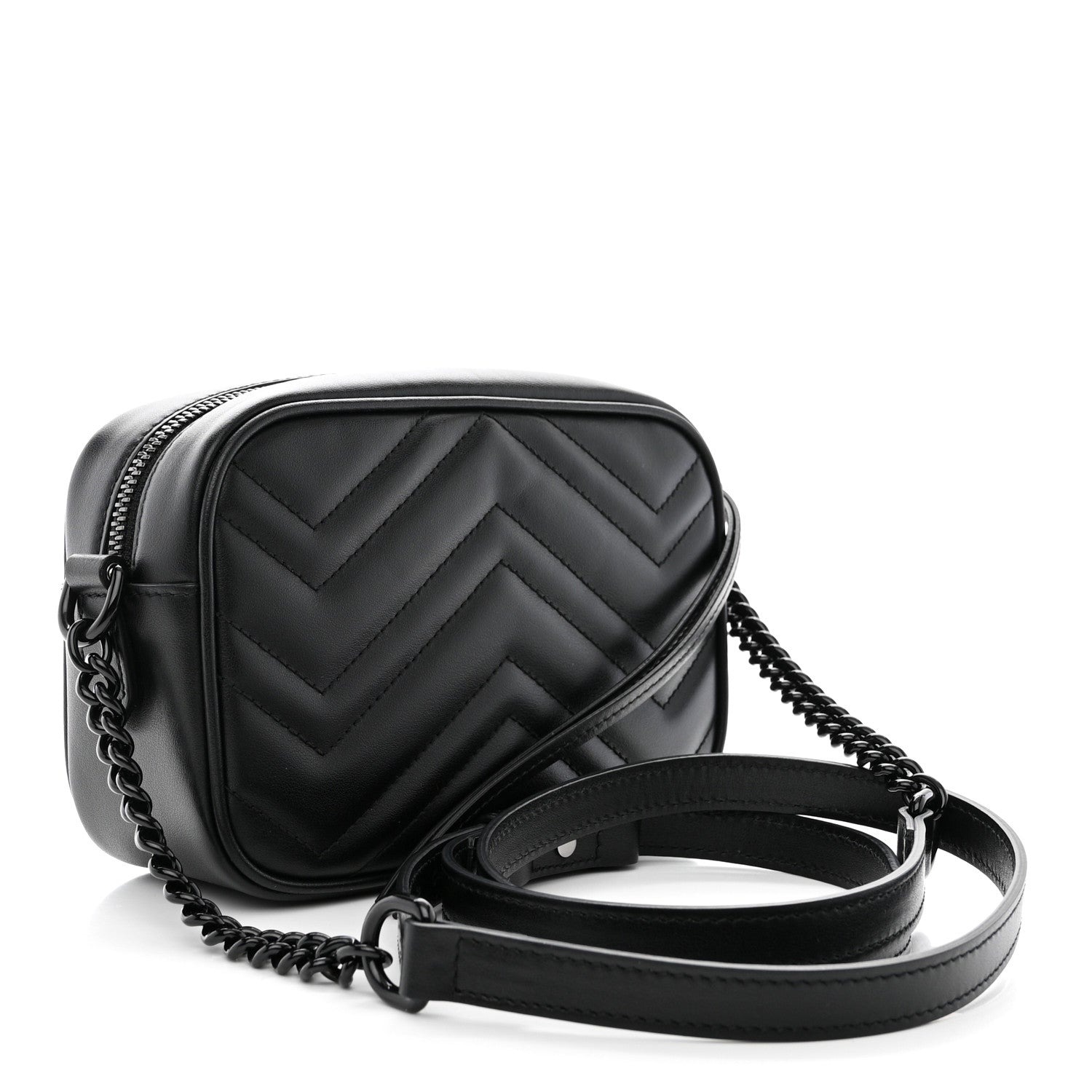 Gucci Calfskin Matelasse Monochrome Mini GG Marmont Chain Shoulder Bag Black 3 of 11