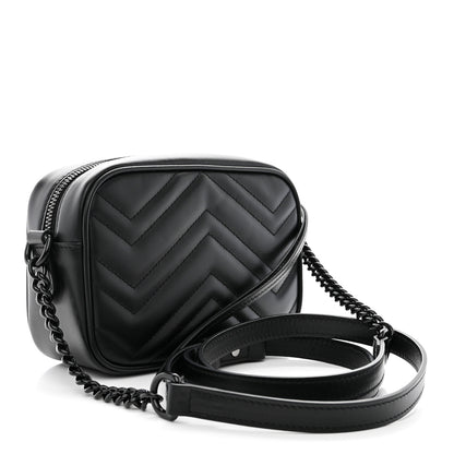 Gucci Calfskin Matelasse Monochrome Mini GG Marmont Chain Shoulder Bag Black 3 of 11
