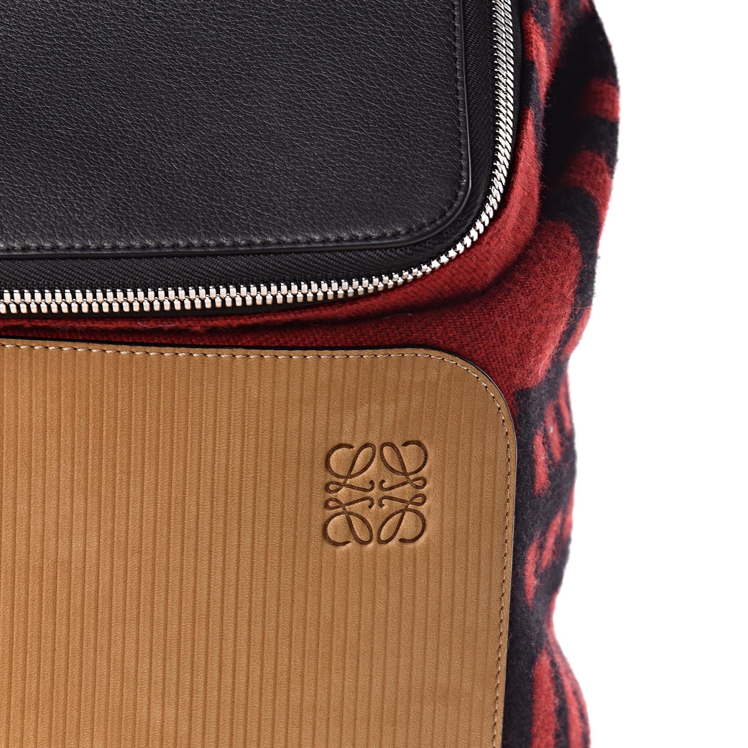 Loewe Wool Sheepsskin Goya Grid Backpack Scarlet Red Black 9 of 9