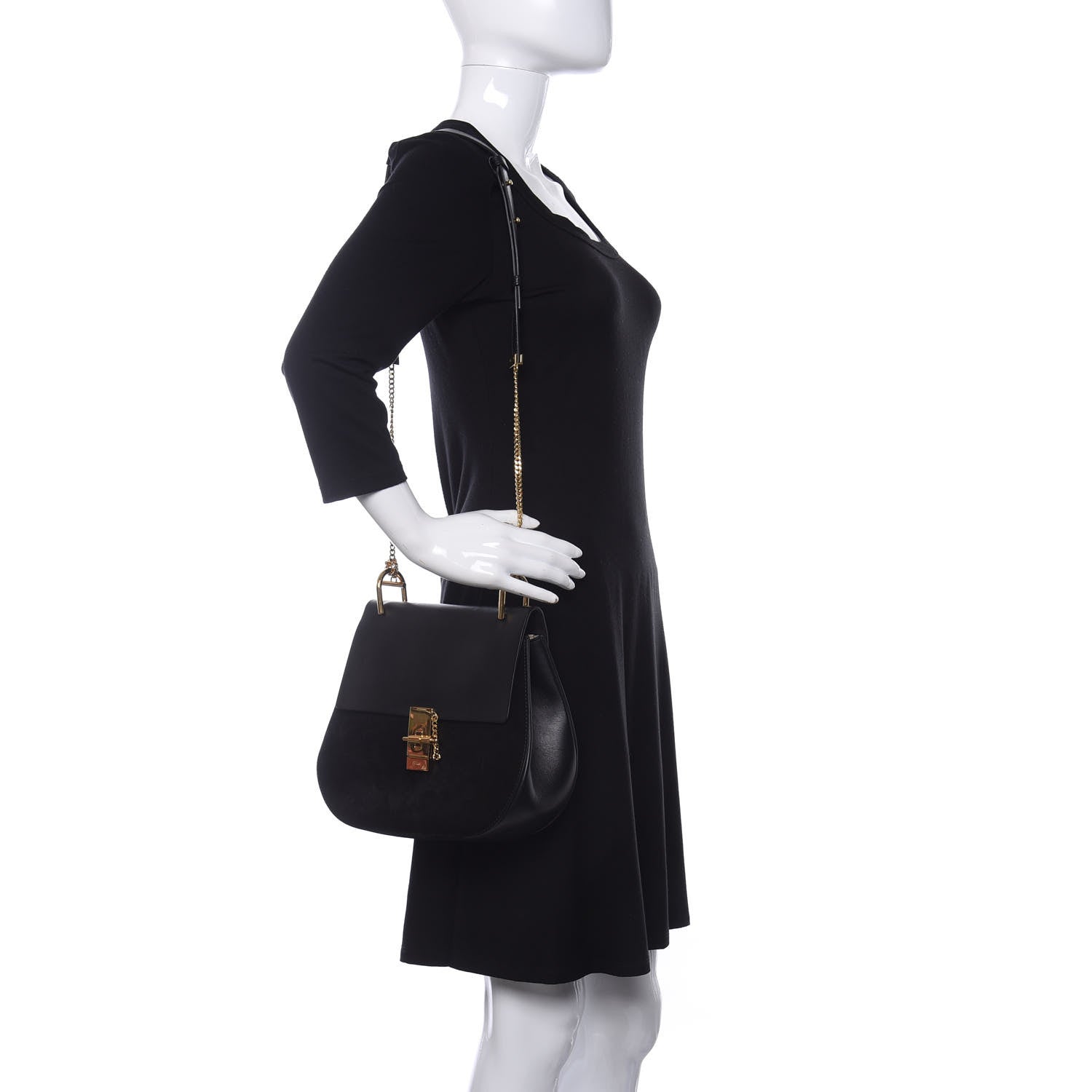 Chloe Suede Smooth Calfskin Medium Drew Shoulder Bag Black 2 of 15