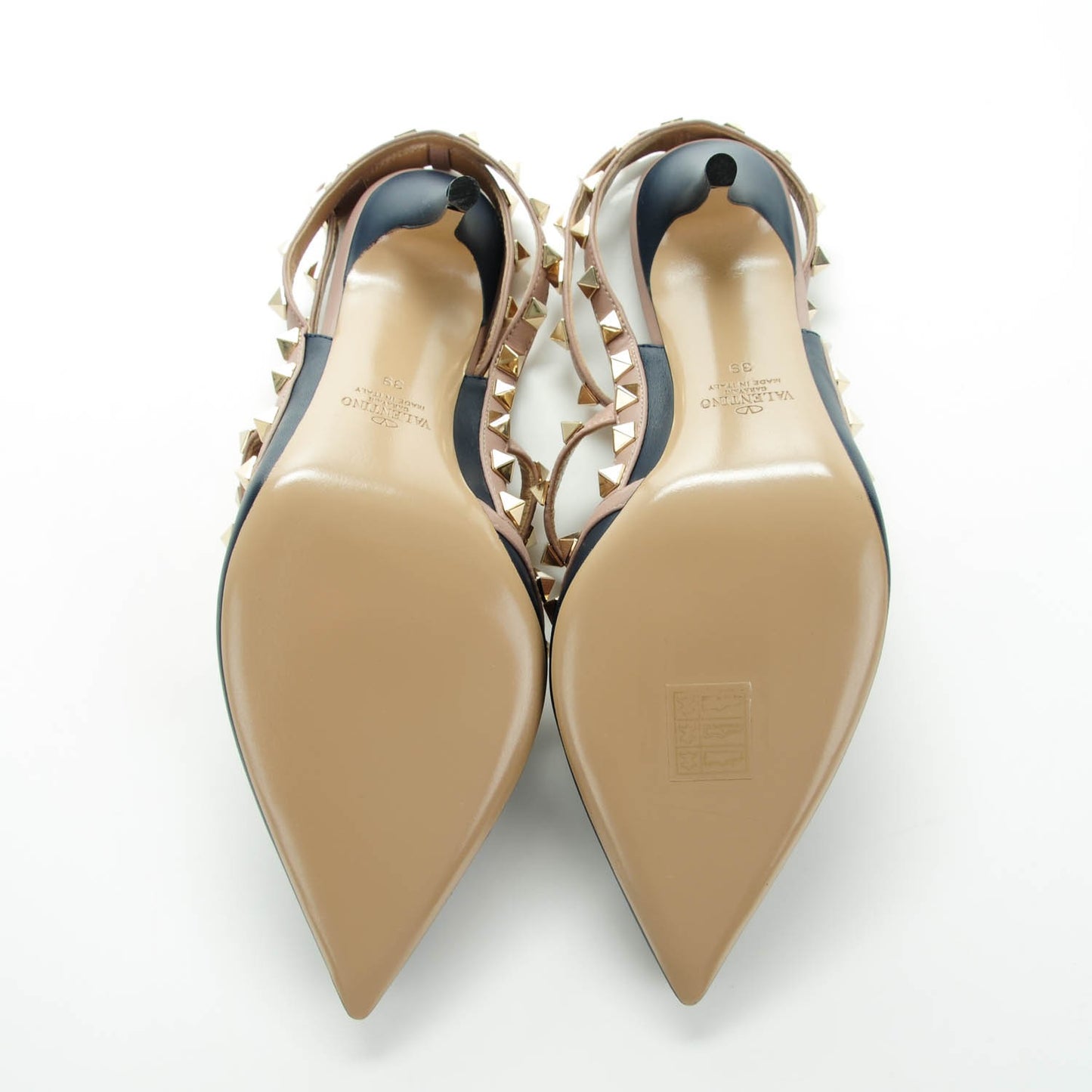 Calfskin Nappa Rockstud Ankle Strap 100mm Pumps 39 Marine Poudre
