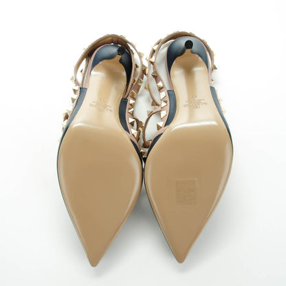 Valentino Garavani Calfskin Nappa Rockstud Ankle Strap 100mm Pumps 39 Marine Poudre 6 of 8
