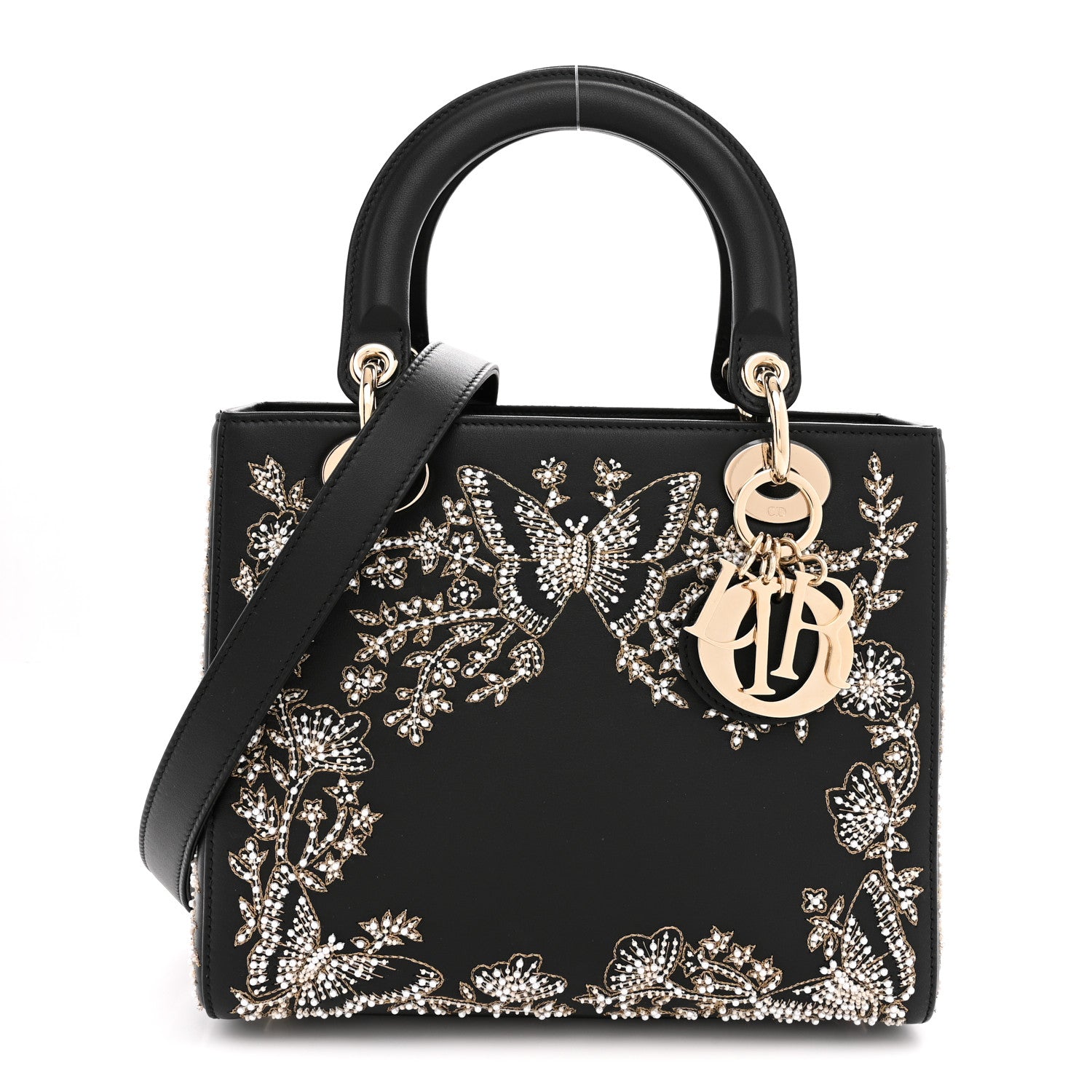 Christian Dior Calfskin Beaded Embroidered Ramage Butterfly Medium
