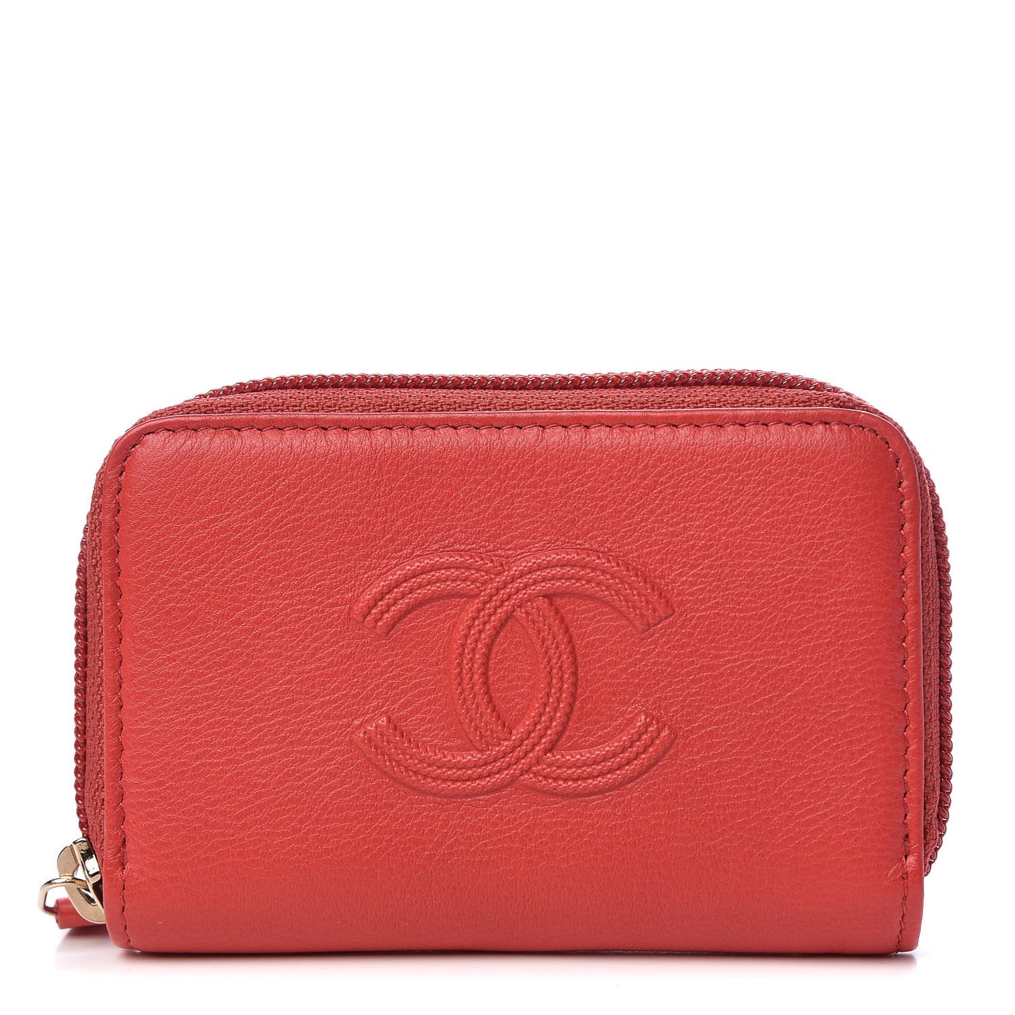 Calfskin CC Zip Around Coin Purse Light Red