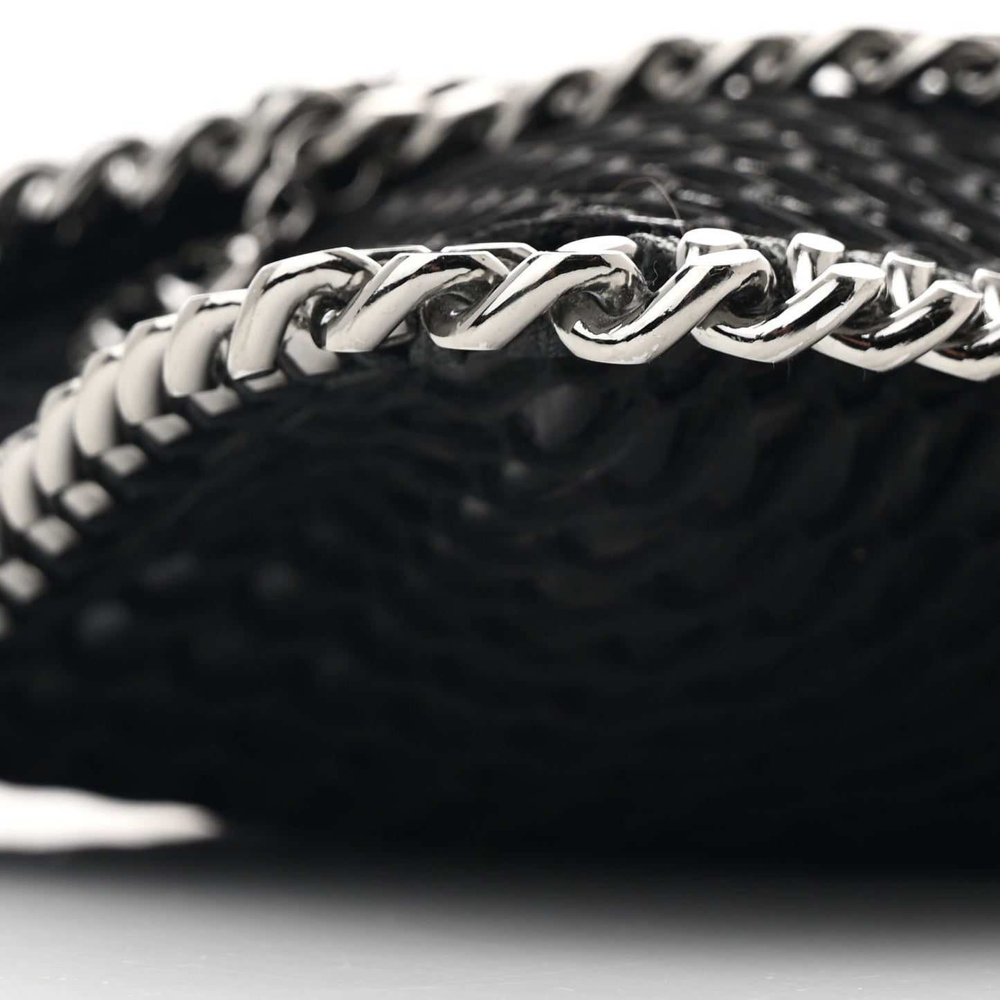 Patent Net Fold Over Falabella Clutch Black