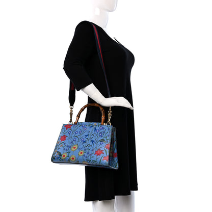 Gucci Calfskin Bamboo Web New Flora Small Nymphaea Top Handle Bag Azure 2 of 13