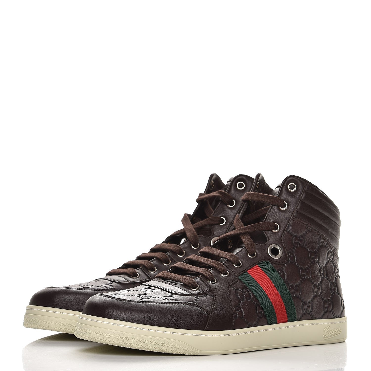 Gucci Guccissima Web Mens High Top Sneakers 10 Chocolate 2 of 9