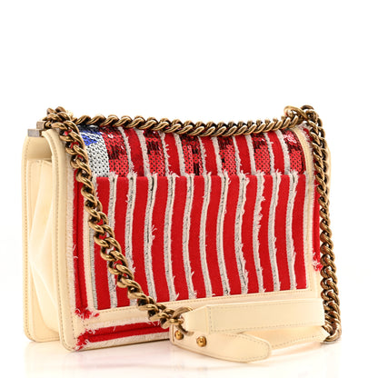 Chanel Sequin Canvas New Medium Cuba Boy Flap White Blue Red 2 of 14