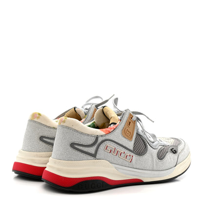 Gucci Metallic Calfskin Glitter Mesh Womens Ultrapace Sneakers 40 Silver Light Grey Mystic White 5 of 8