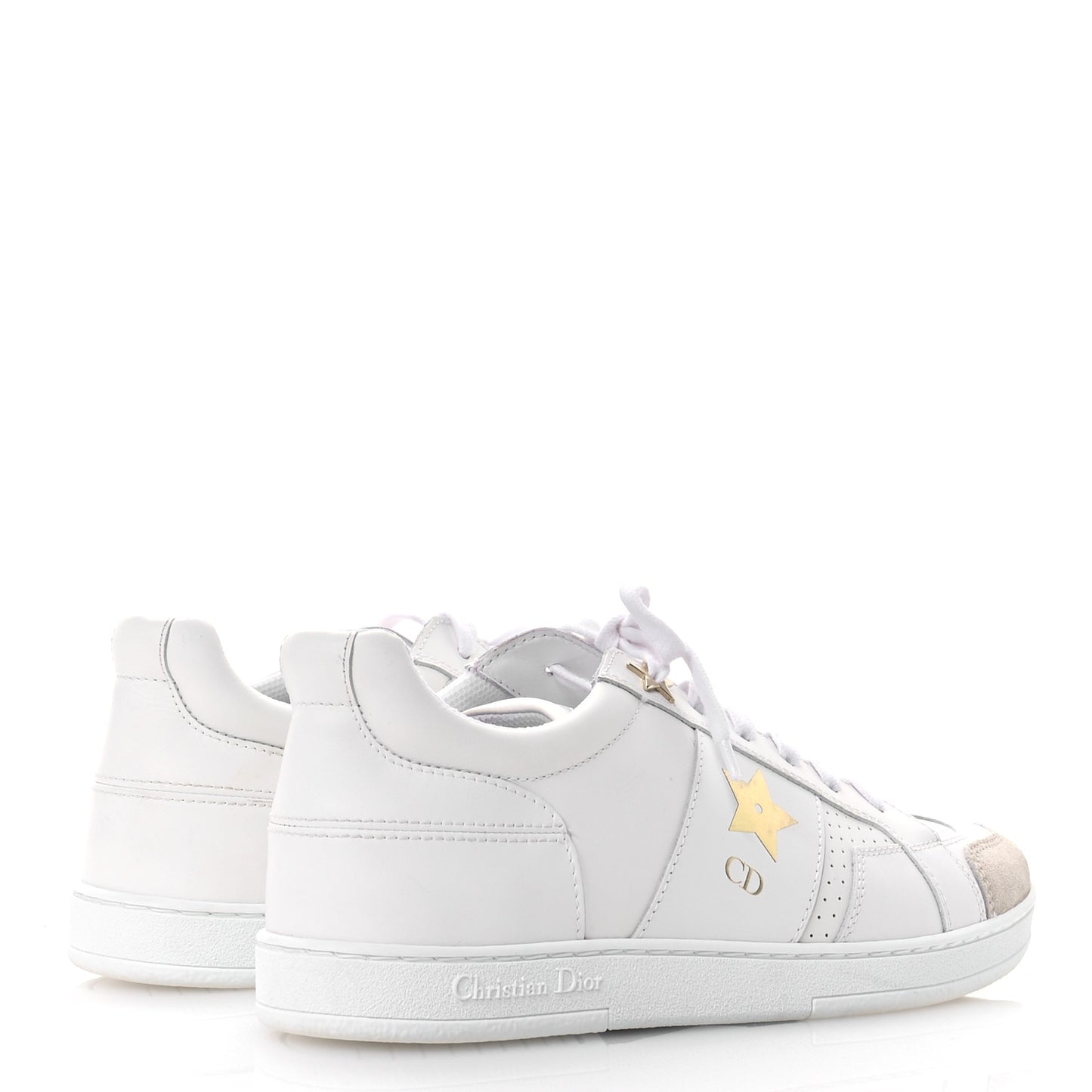 Calfskin Suede Dior Star Low Top Sneakers 37.5 White Gold