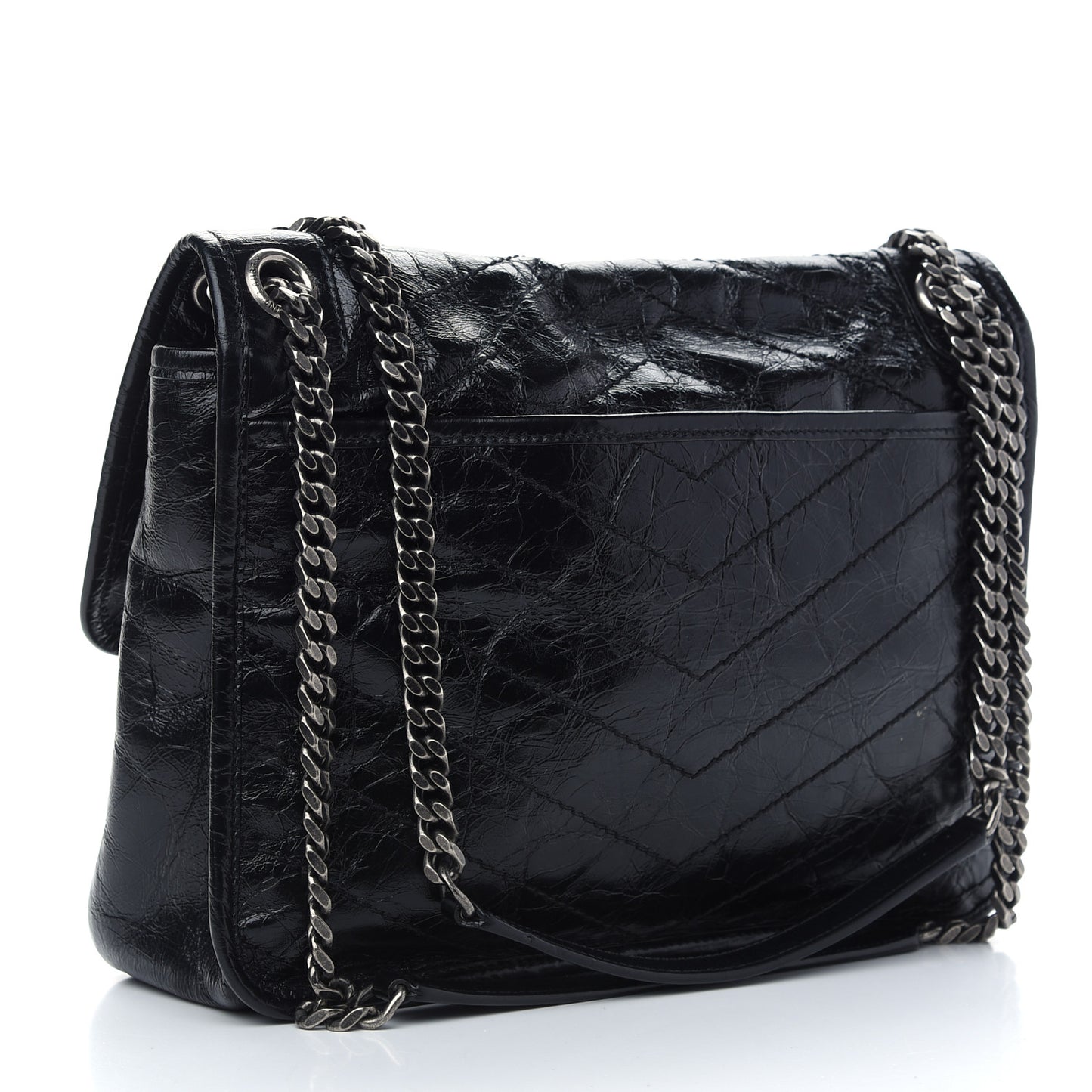 Crinkled Calfskin Matelasse Monogram Medium Niki Chain Satchel Black