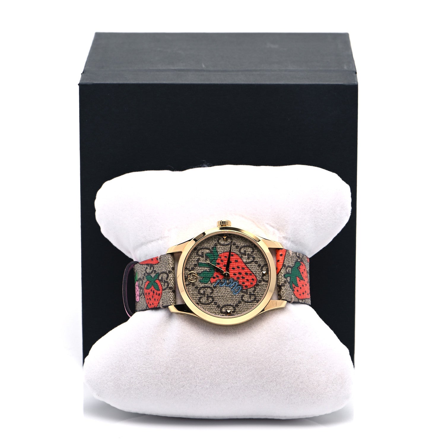 Gucci Stainless Steel Canvas 38mm G-Timeless GG Supreme Strawberry Quartz Watch Brown 5 of 5