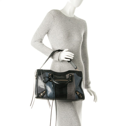 Balenciaga Snakeskin Calfskin Classic Silver Hardware City Bleu Black 2 of 9