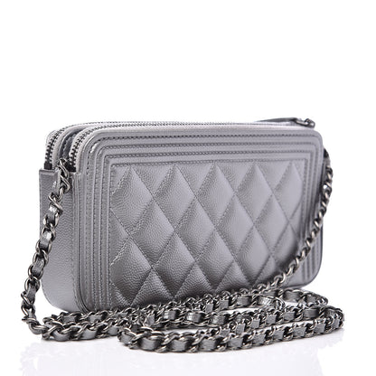 Chanel Metallic Caviar Quilted Small Boy Clutch With Chain Silver 3 of 14