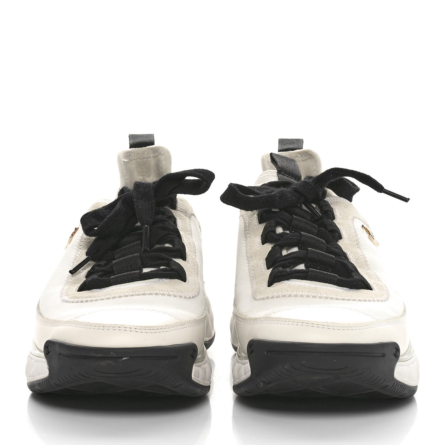 Velvet Calfskin Mixed Fibers CC Sneakers 39 Ivory Black