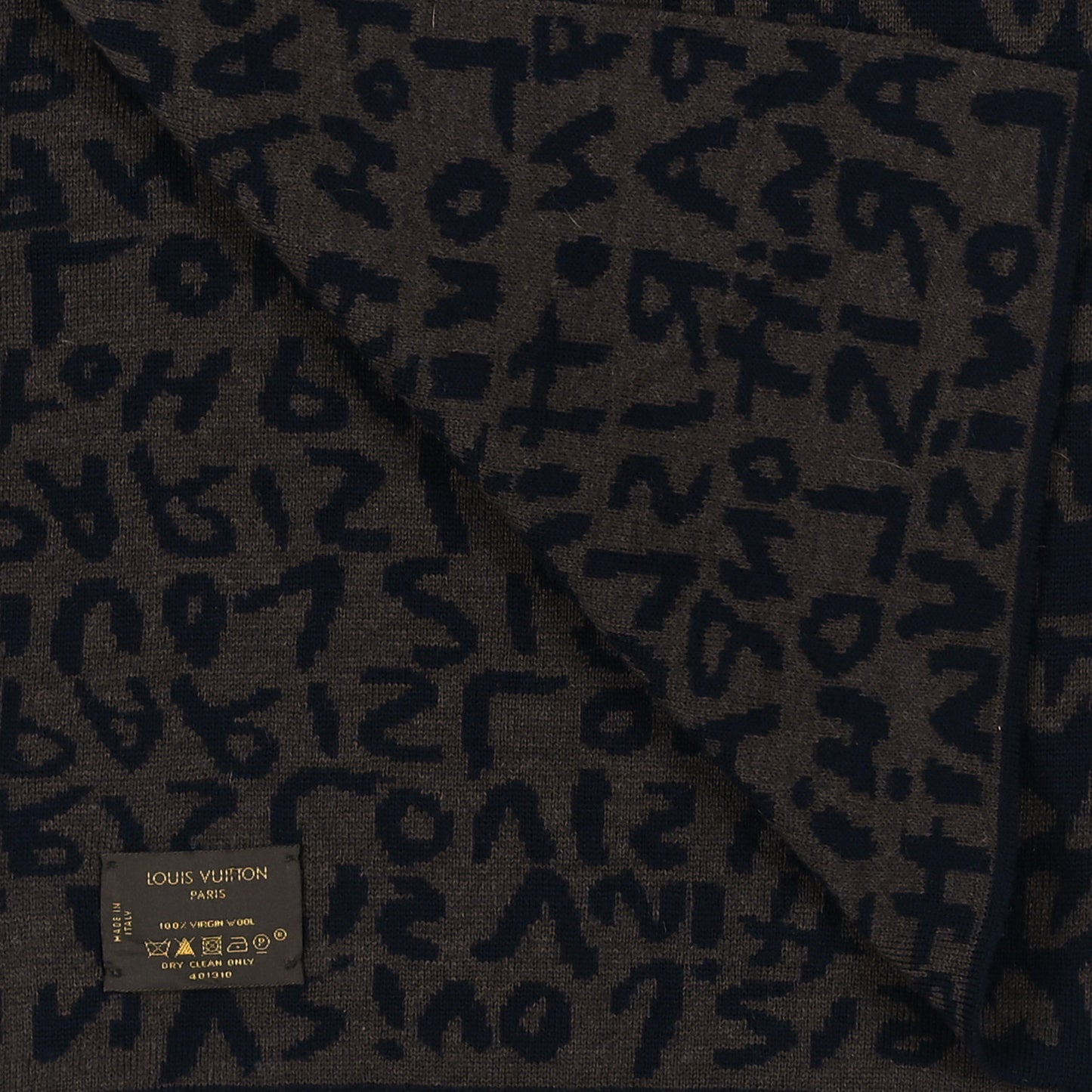 Wool Graffiti Scarf Brown Navy