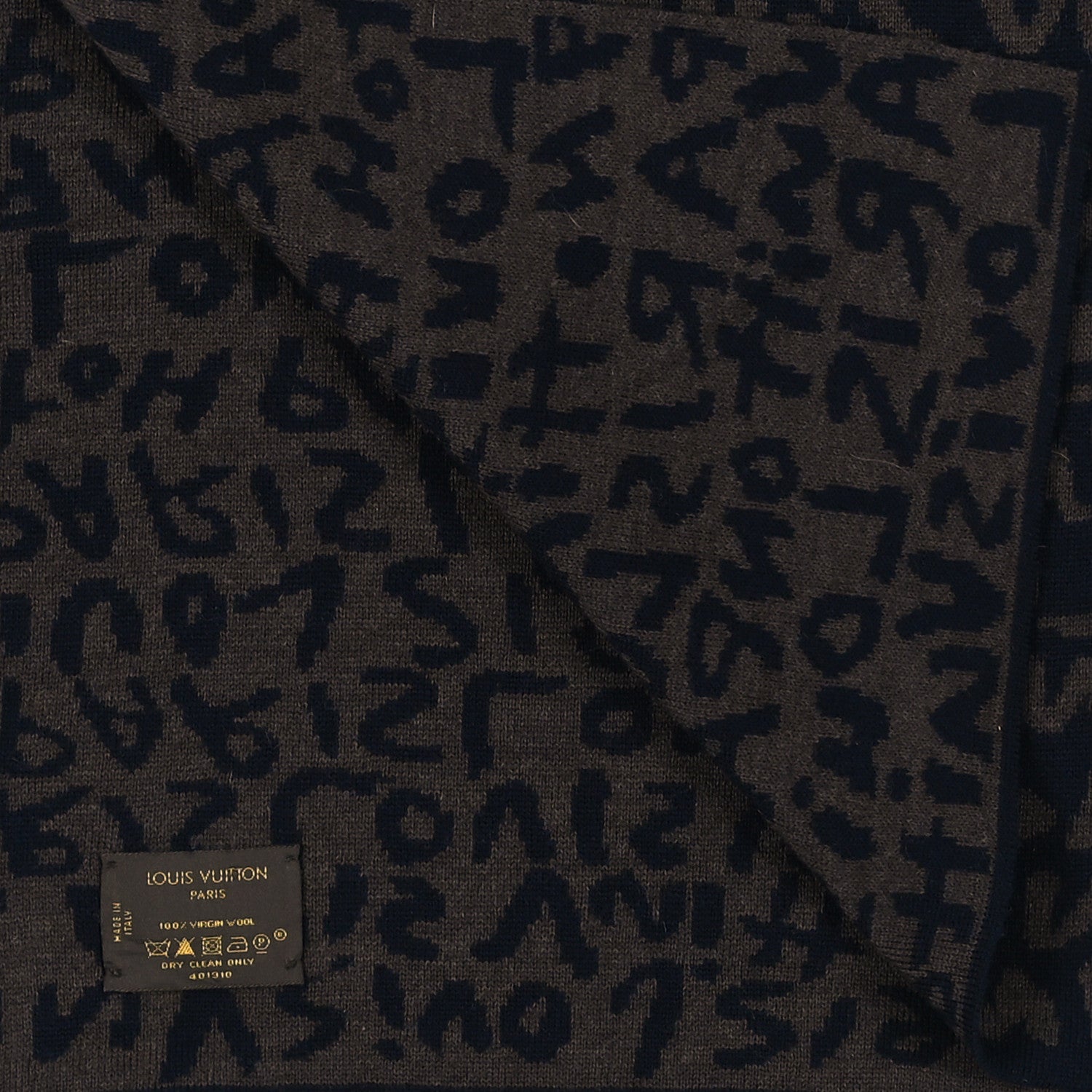 Louis Vuitton Wool Graffiti Scarf Brown Navy 3 of 3