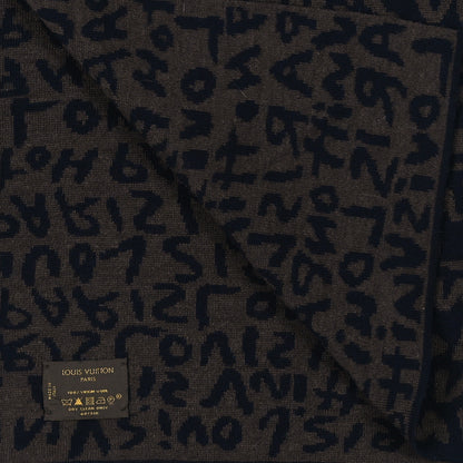 Louis Vuitton Wool Graffiti Scarf Brown Navy 3 of 3