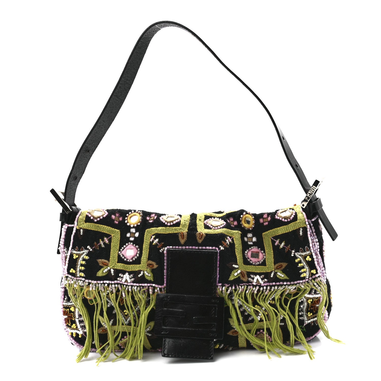 Fendi Satin Beaded Baguette Black Multicolor 1 of 11