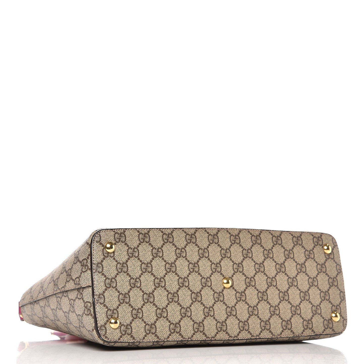 GG Supreme Monogram Moon Calfskin Small Zip Top Tote Beige Ebony Hibiscus Red New Rosette