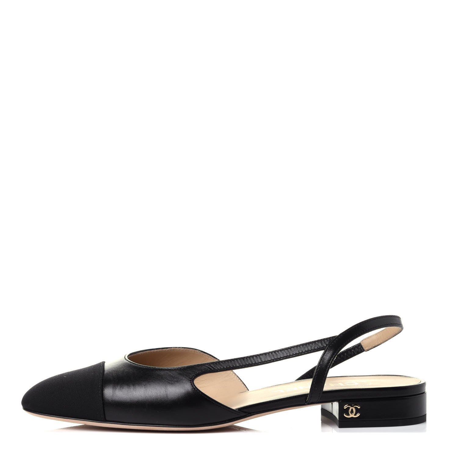 Chanel Goatskin Grosgrain Cap Toe CC Slingback Sandals 38 Black 1 of 12