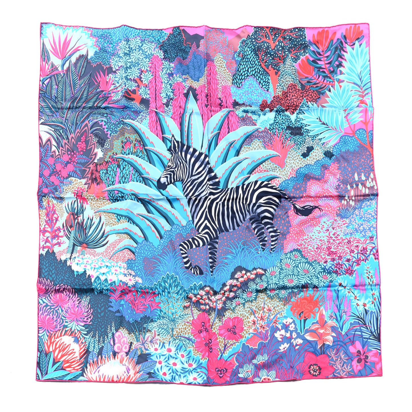 Silk Mountain Zebra Scarf 90 Turquoise Fuchsia Cobalt