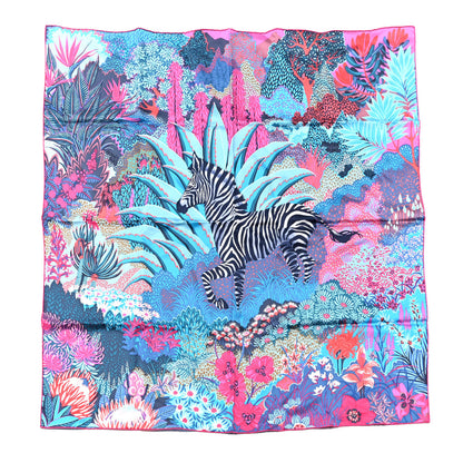 Hermes Silk Mountain Zebra Scarf 90 Turquoise Fuchsia Cobalt 1 of 6