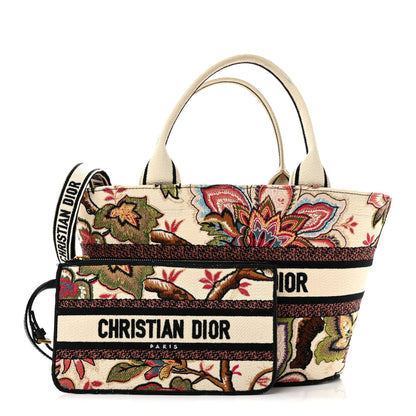Christian Dior Canvas Embroidered Floral Panier Chapeau Tote White Multicolor 3 of 12