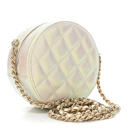 Chanel Iridescent Lambskin Quilted Round Clutch With Chain Ivory 3 of 10