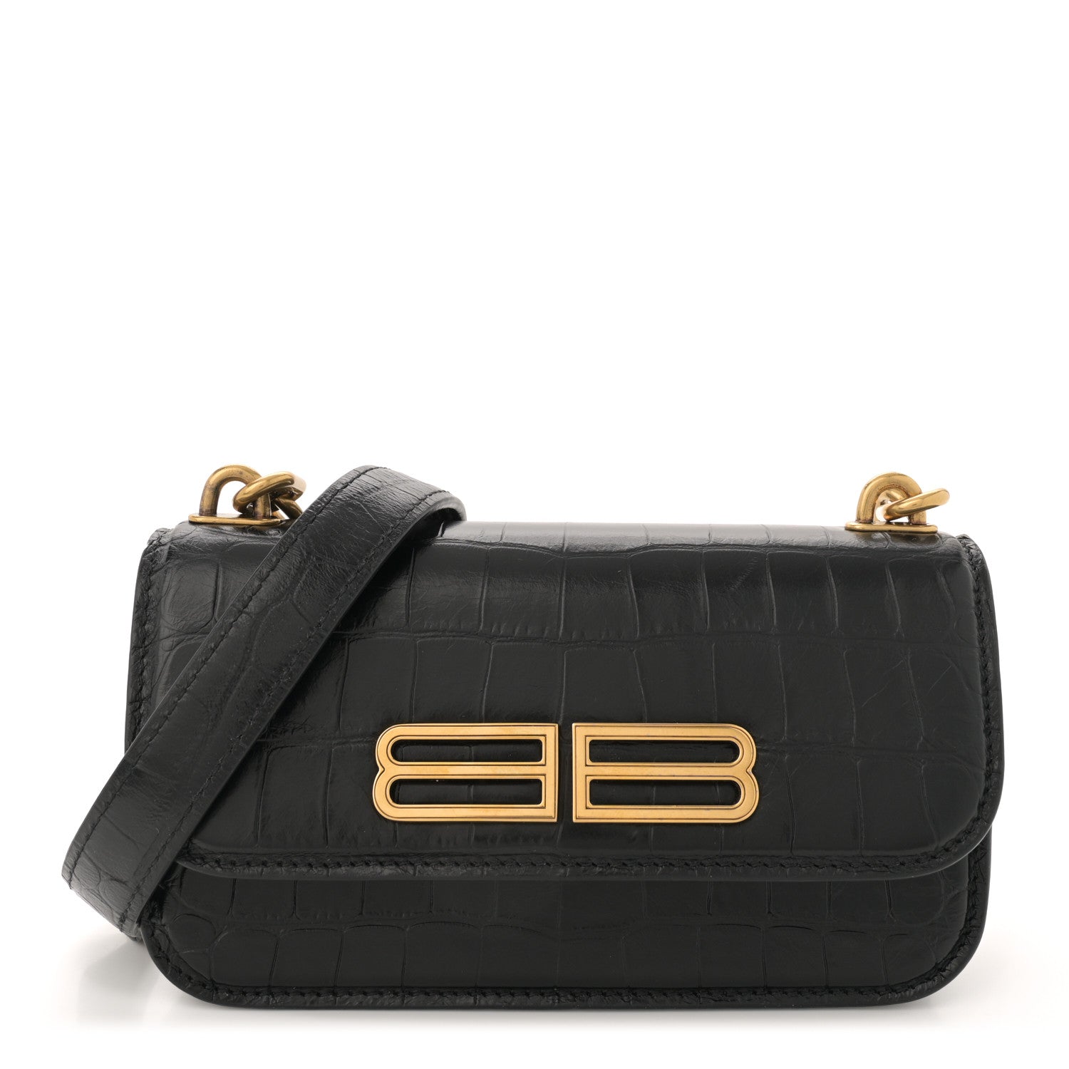 Balenciaga Extra Supple Calfskin Crocodile Embossed Gossip Chain Bag XS Black 1 of 10