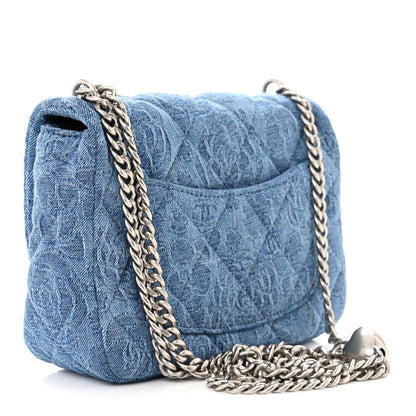 Chanel Denim Quilted Camellia Sweetheart Mini Flap Blue 3 of 11