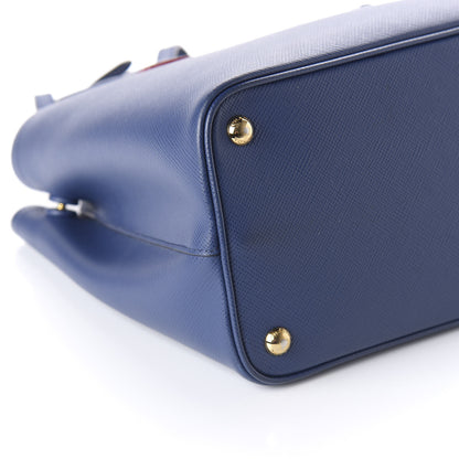 Prada Saffiano Cuir Small Double Bag Ink Blue Fire Engine Red 6 of 9