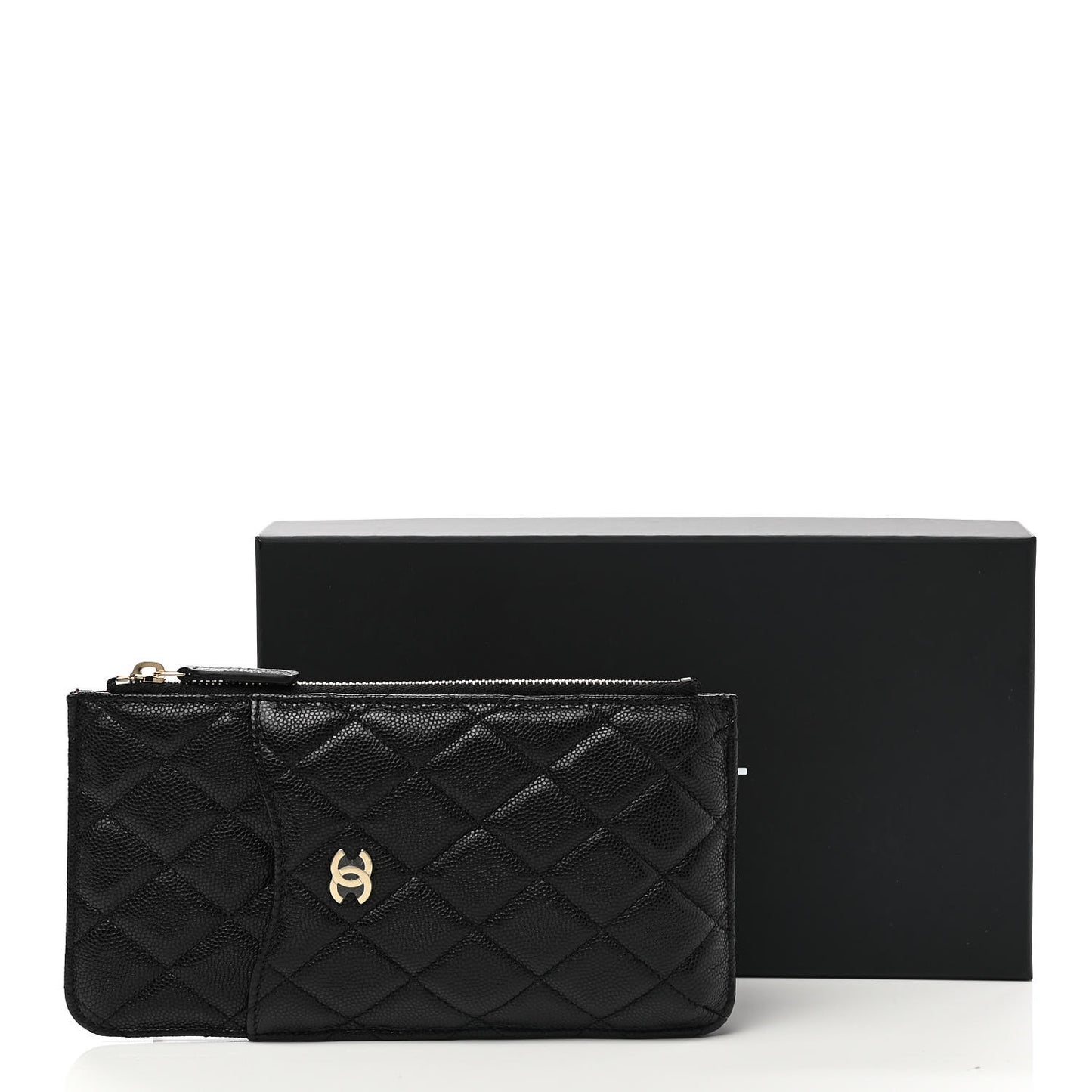 Caviar Quilted Classic Flat Wallet Pouch Black