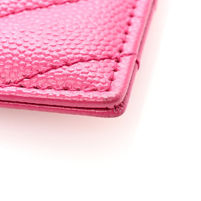 Saint Laurent Grain De Poudre Matelasse Chevron Monogram Credit Card Case Fresh Fuxia 10 of 11