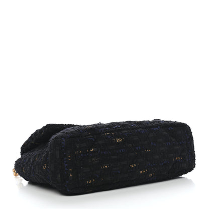 Chanel Tweed Quilted Large Chanel 19 Flap Black Navy Gold 4 of 9